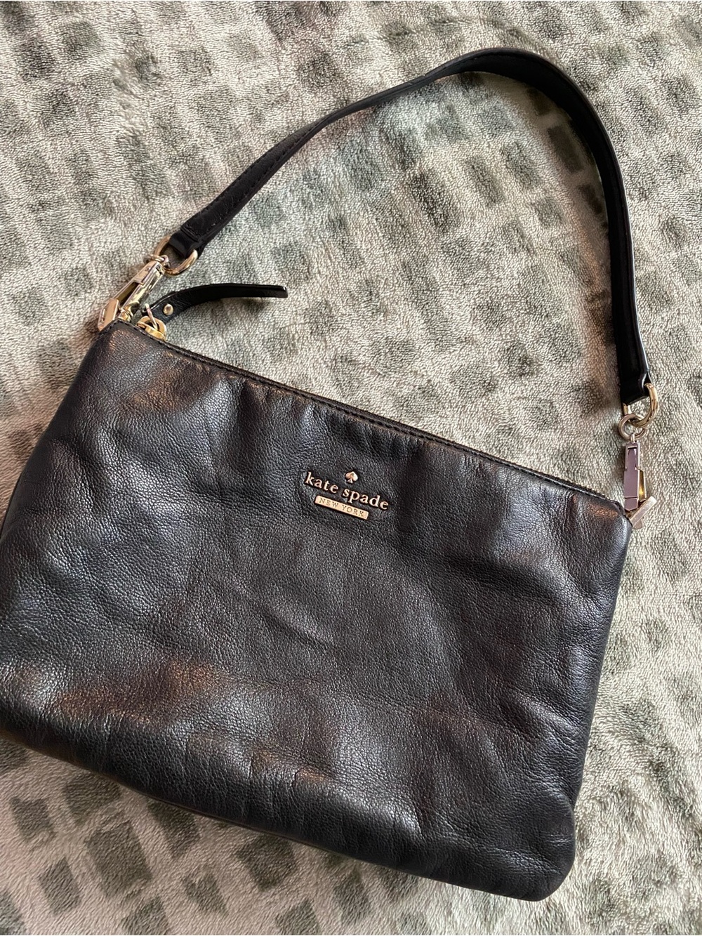 kate spade Black Leather Shoulder Pouch with Gold Logo